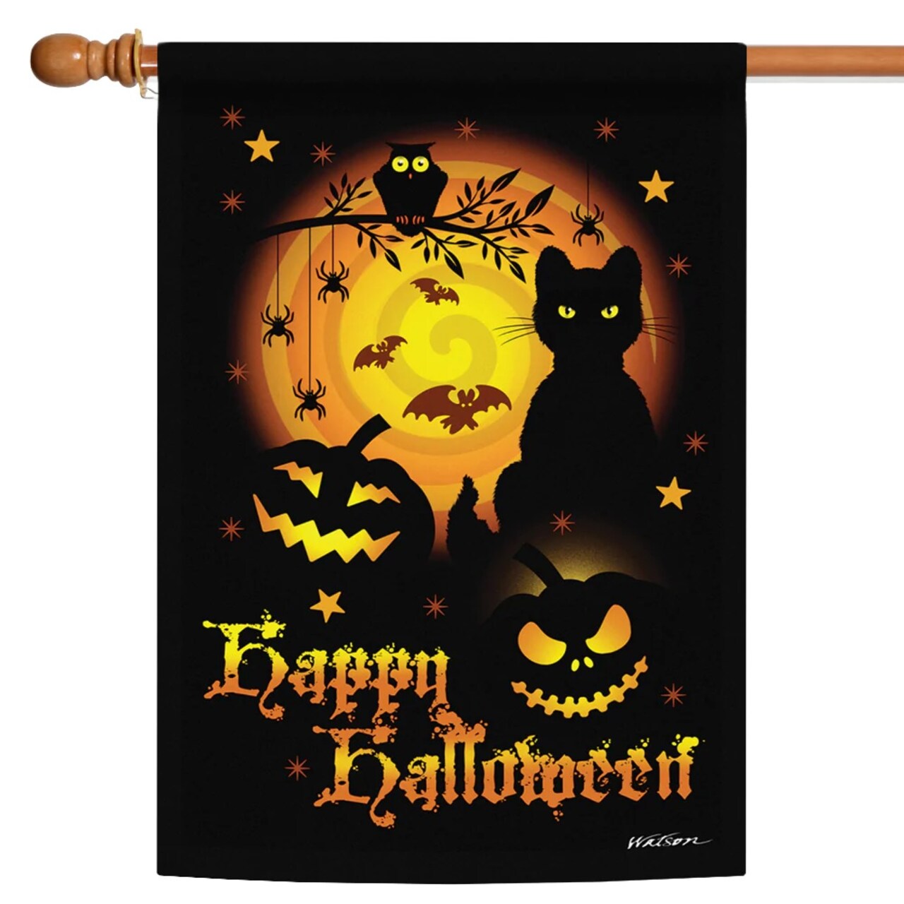 Toland Home Garden Black Cat and Jack-O-Lantern "Happy Halloween" Outdoor Flag - 40" x 28"
